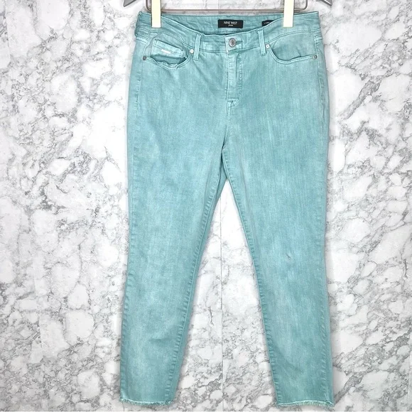 Nine West Pastel Mint Green Skinny Ankle Gramercy Raw Hem Jeans Women’s 8 - Picture 2 of 8